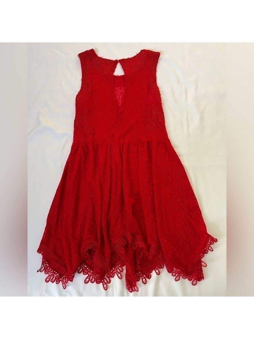 Free People Red Lace Sheer Mini Dress. Size M - Picture 6 of 7